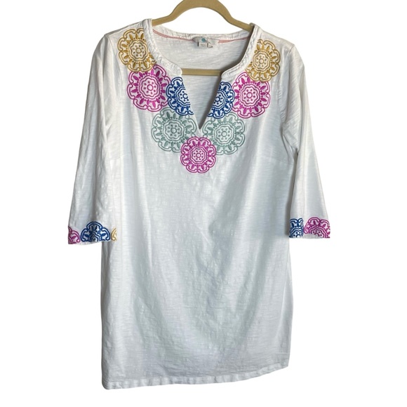 Boden Eda Embroidered Jersey Tunic White Cotton Women’s 10 - Picture 2 of 7